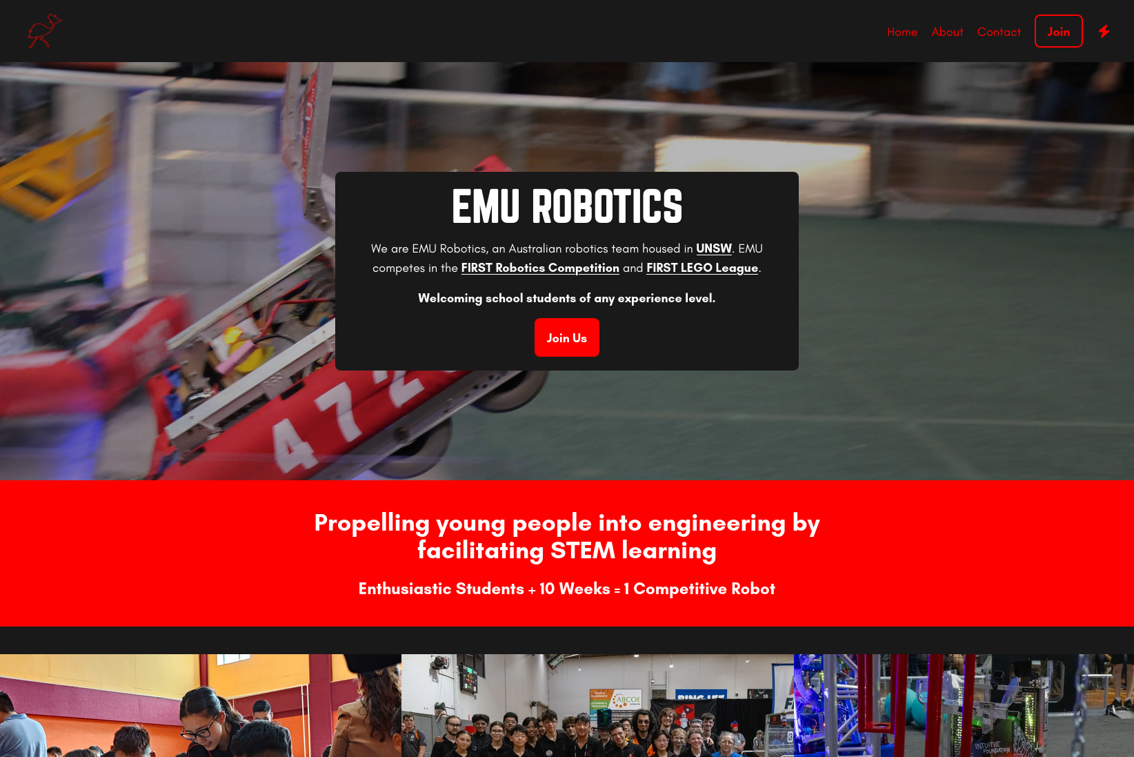 A screenshot of EMU Robotics' website.