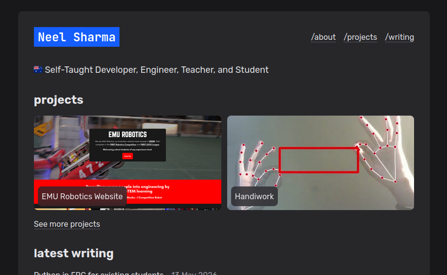 Screenshot of Neel Sharma's personal website